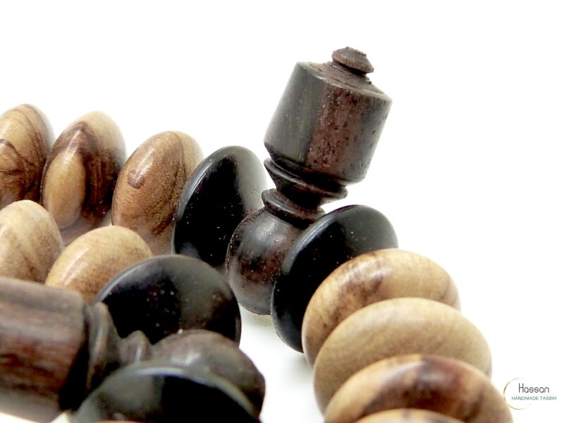 Tasbih made of olivewood and ebony with african tassel 10mm - Image 3