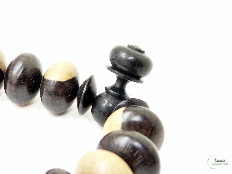 Tasbih made of two tone ebony with african tassel 14mm - Image 4