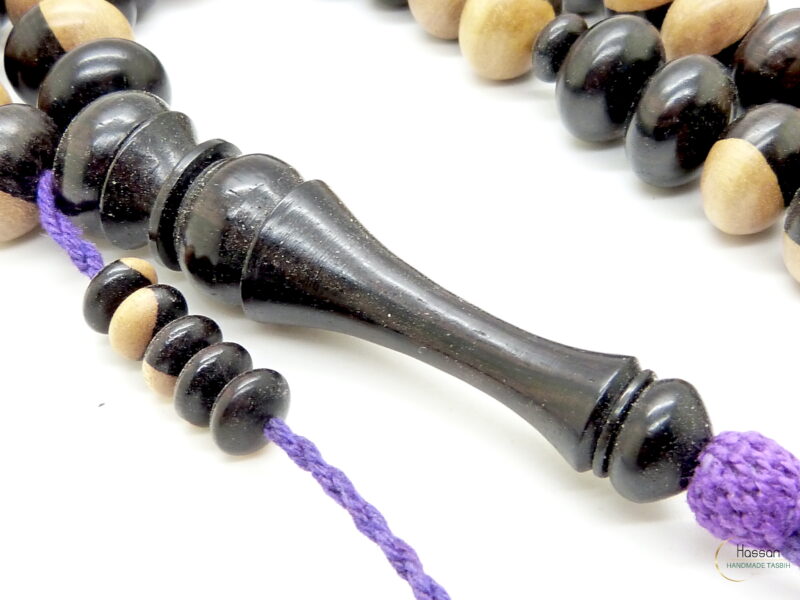 Tasbih made of two tone ebony with african tassel 14mm - Image 5