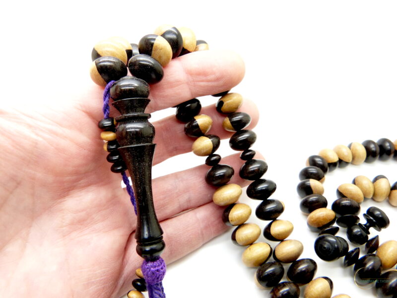 Tasbih made of two tone ebony with african tassel 14mm - Image 7