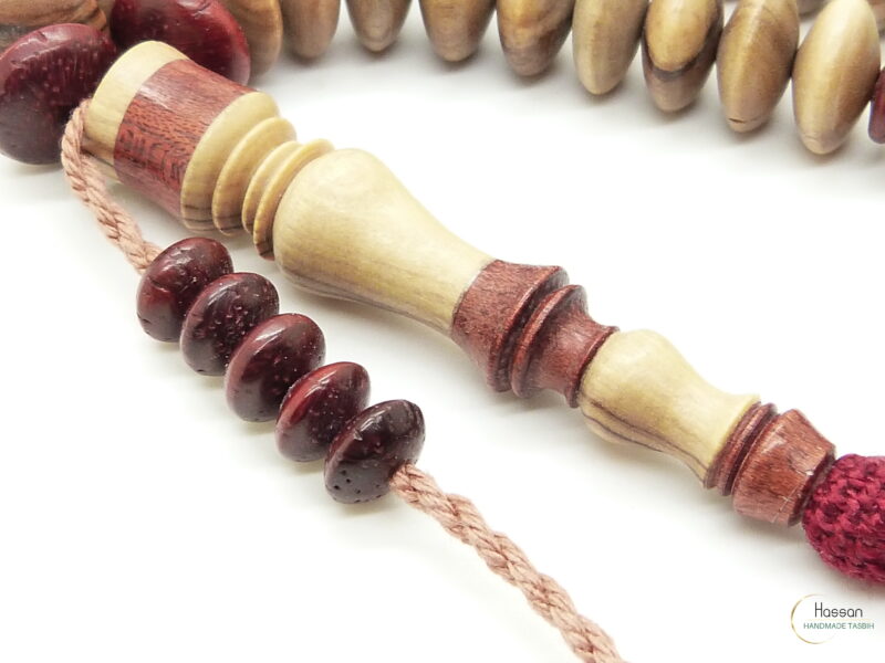 Tasbih made of olivewood inlaid with bloodwood african tassel 12mm - Image 4