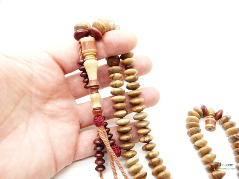 Tasbih made of olivewood inlaid with bloodwood african tassel 12mm - Image 7